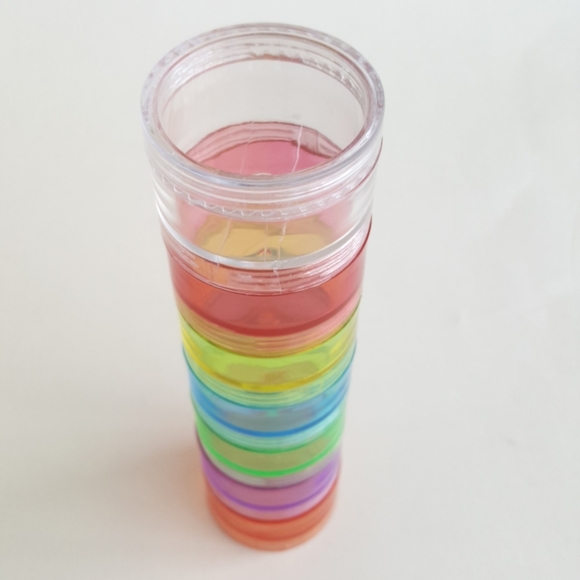 Rainbow Colors Plastic Earrings Rings Trinkets Tower Case NWOT - Picture 2 of 5